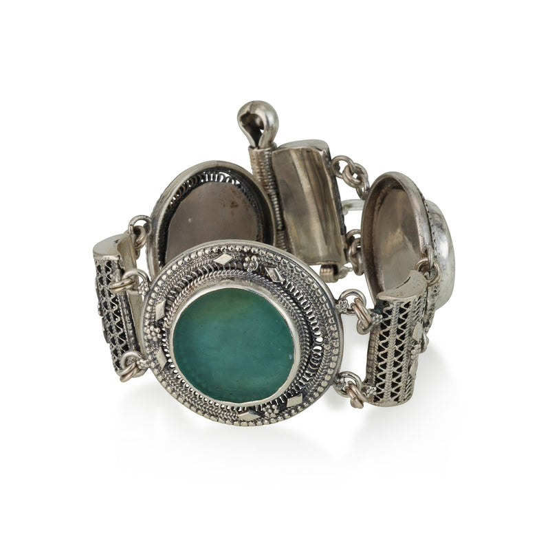 925 silver filigree bracelet set with Roman glass