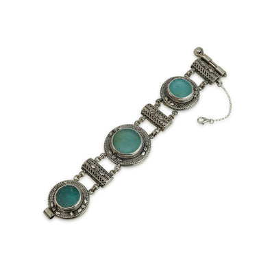 925 silver filigree bracelet set with Roman glass