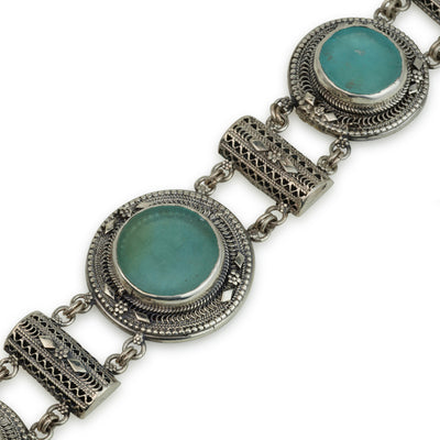 925 silver filigree bracelet set with Roman glass