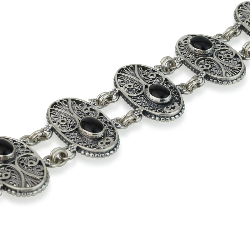 925 silver filigree bracelet set with black onyx stone