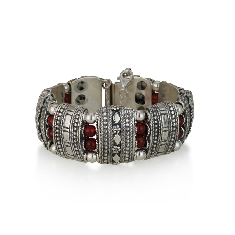 925 silver filigree bracelet with silver beads and Carnelian