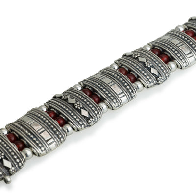 925 silver filigree bracelet with silver beads and Carnelian