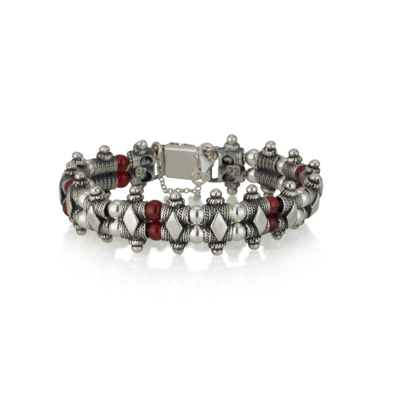 925 silver filigree bracelet with silver beads and Carnelian