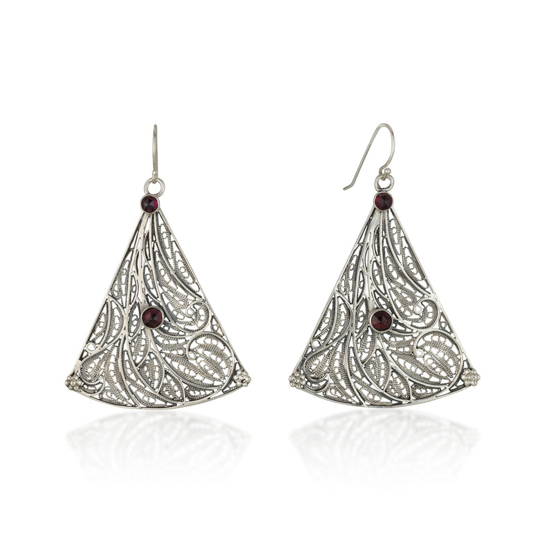 925 silver filigree earrings set with garnet stones