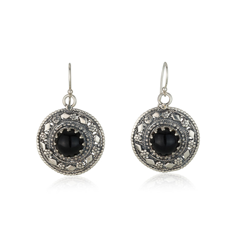 925 silver filigree earrings set with black onyx stone