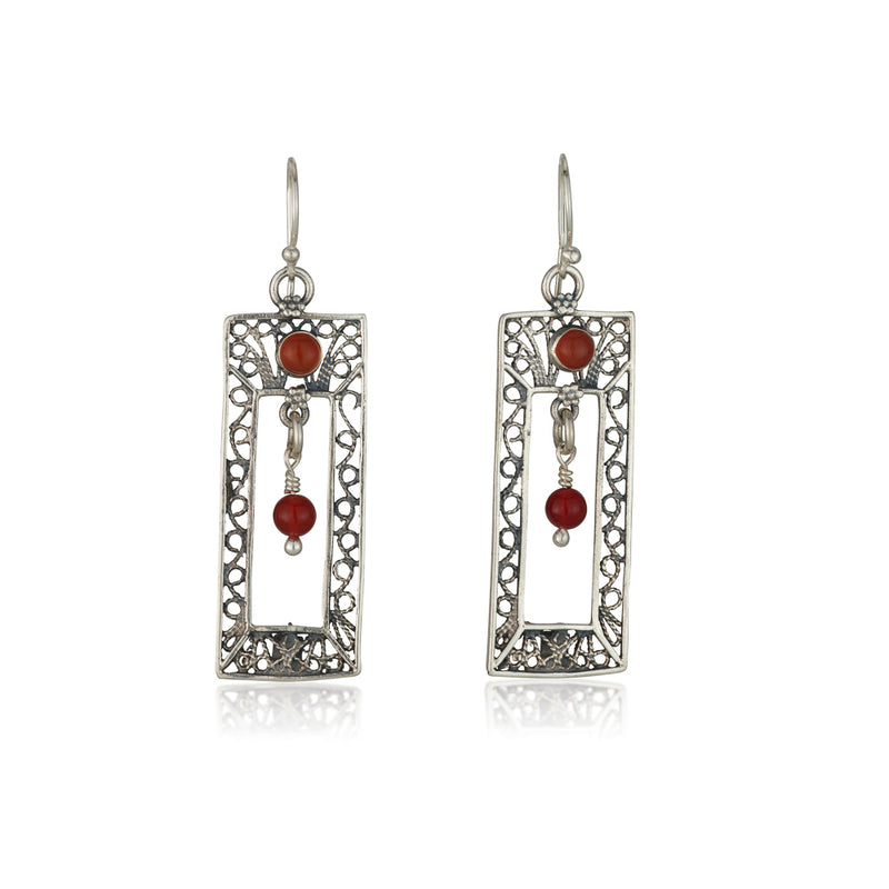 925 silver filigree earrings set with Carnelian stones