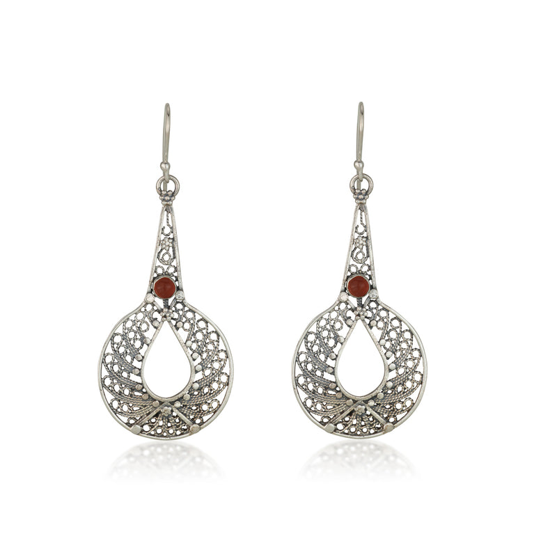 925 silver filigree earrings set with Carnelian stones