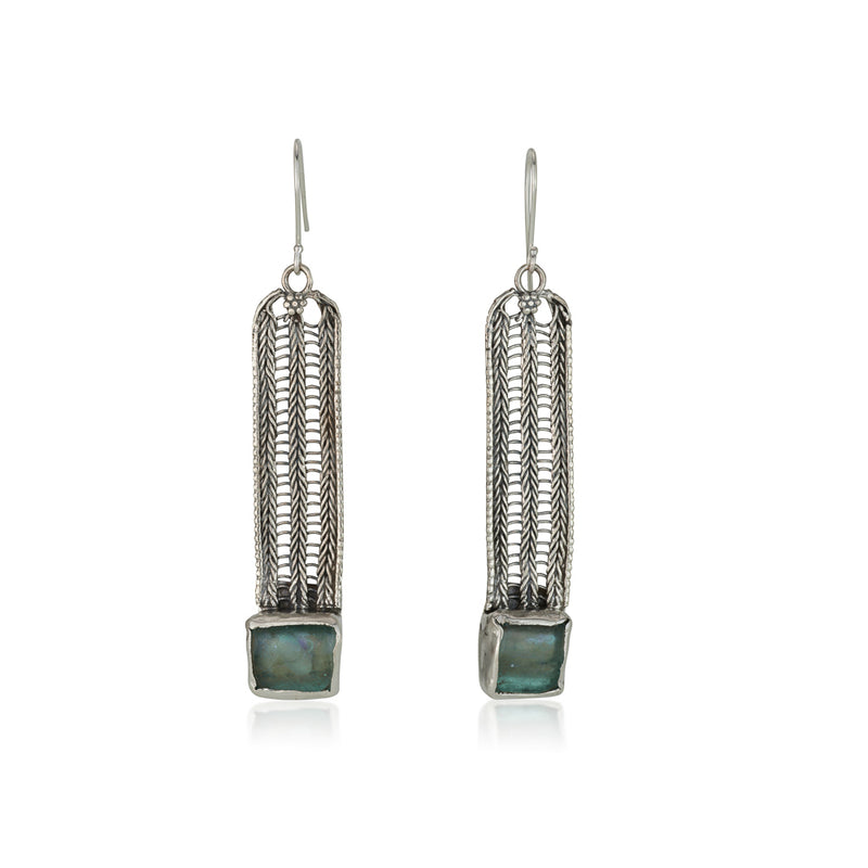 925 silver knitting earring set with Roman glass