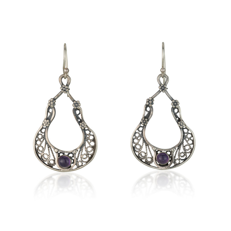 925 silver filigree earrings set with amethyst stones