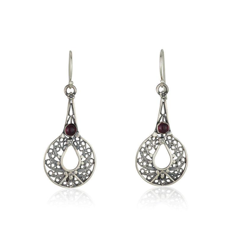 925 silver filigree earrings set with garnet stones