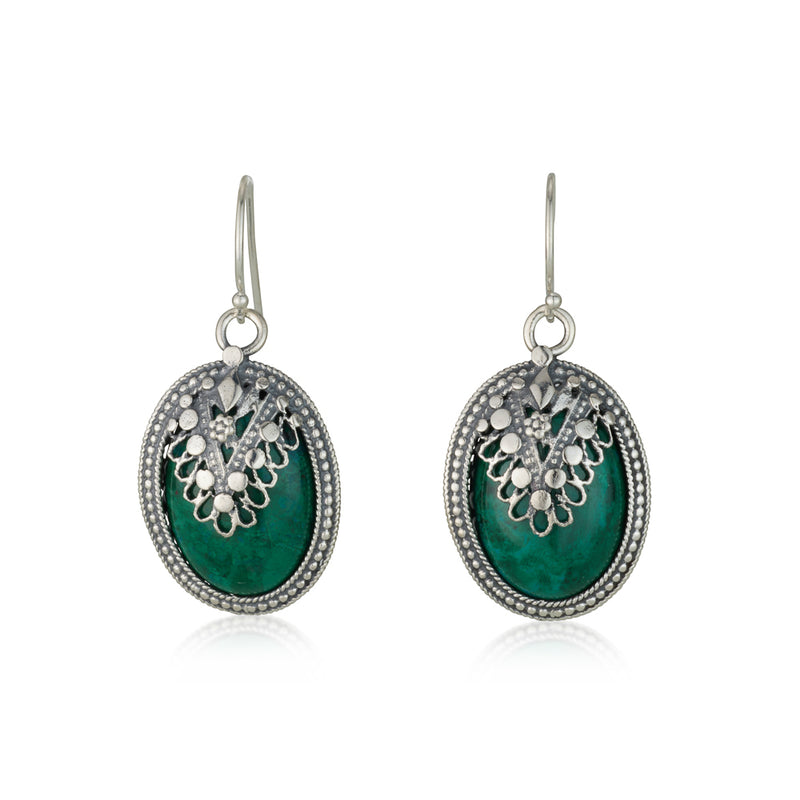 925 silver filigree earrings set with Eilat stone