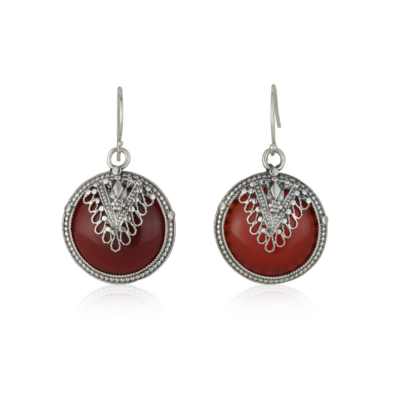 925 silver filigree earrings set with Carnelian stones