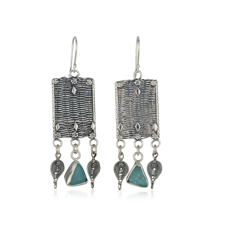 925 silver weaving earrings set with Roman glass