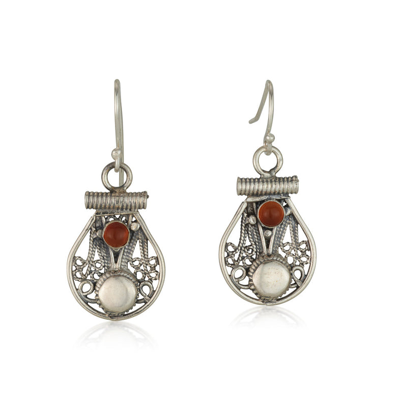 925 silver filigree earrings set with Carnelian stones