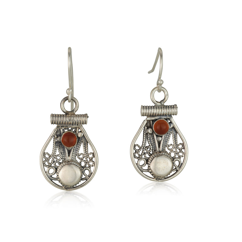 925 silver filigree earrings set with Carnelian stones