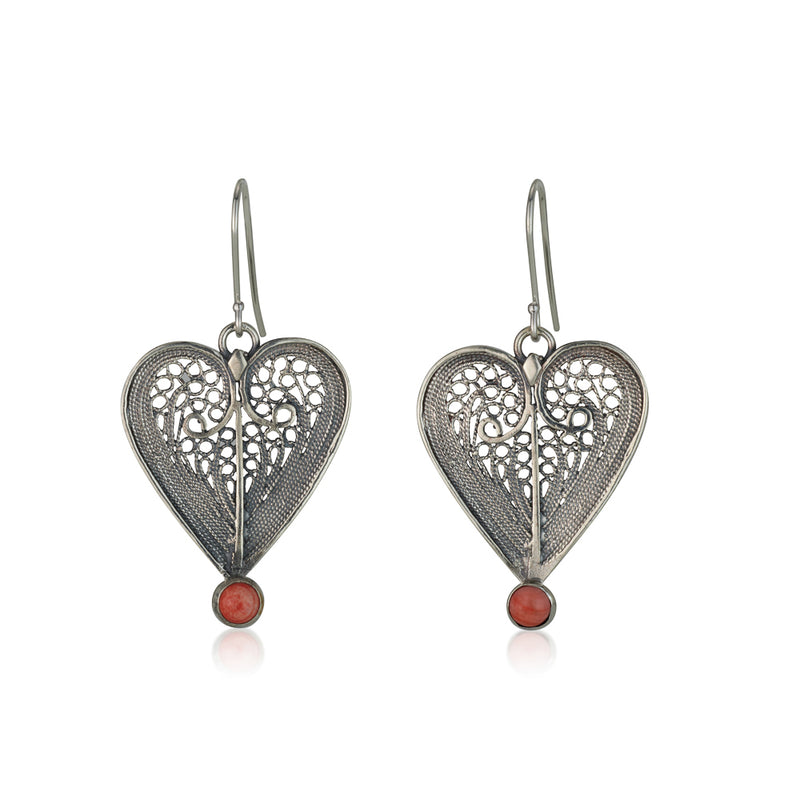 925 silver filigree earrings set with Carnelian stones