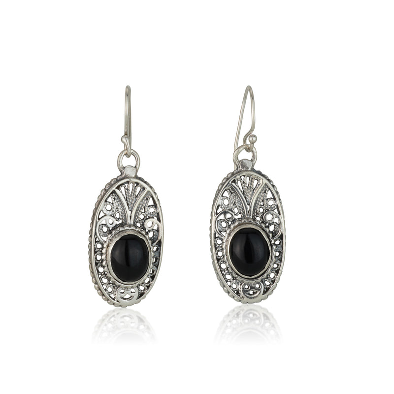 925 silver filigree earrings set with black onyx stones