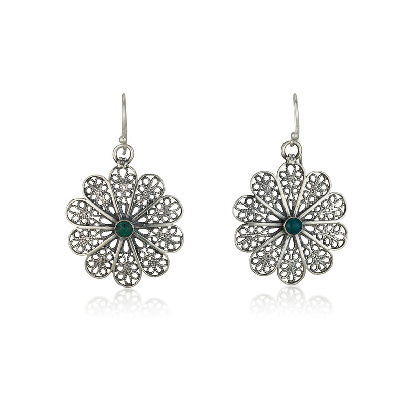 925 silver filigree earrings set with Eilat stone