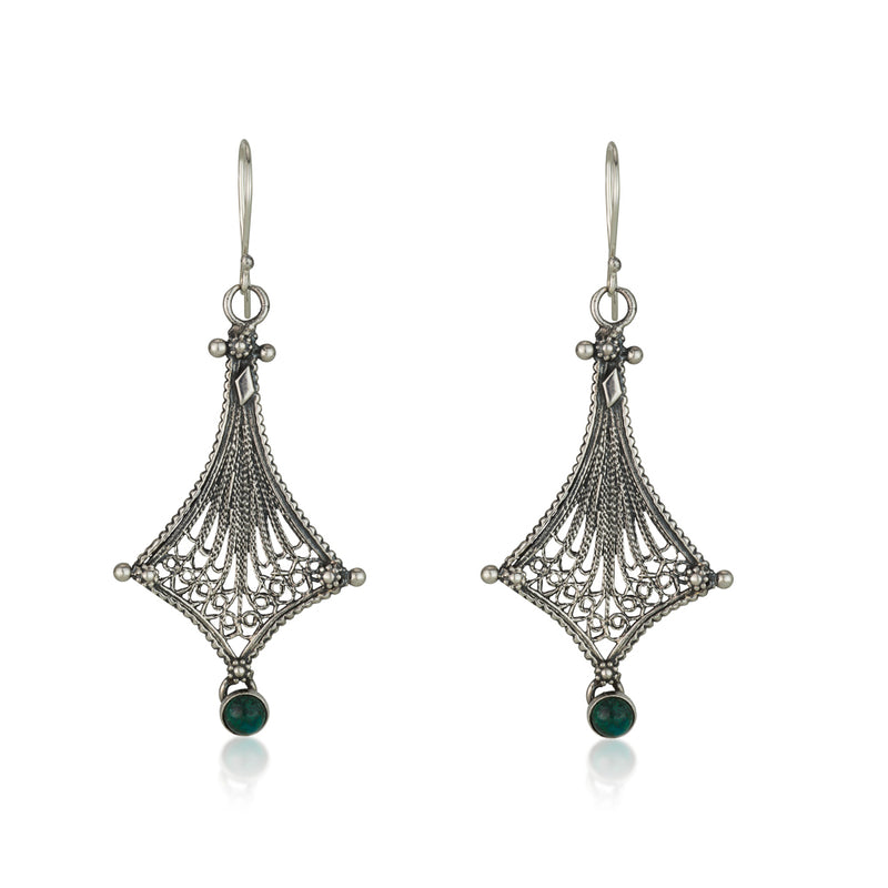 925 silver filigree earrings set with Eilat stone