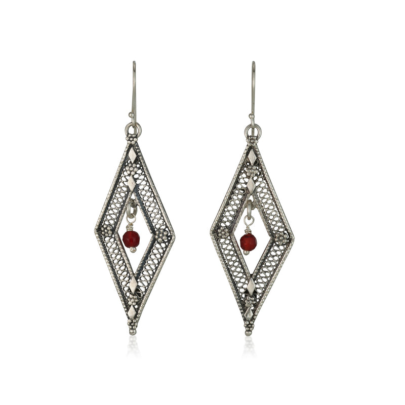 925 silver filigree earrings with Carnelian beads