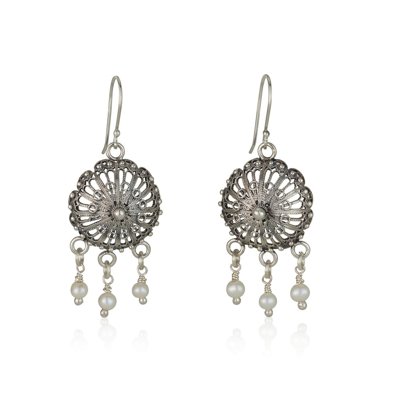 925 silver filigree earrings with pearl beads