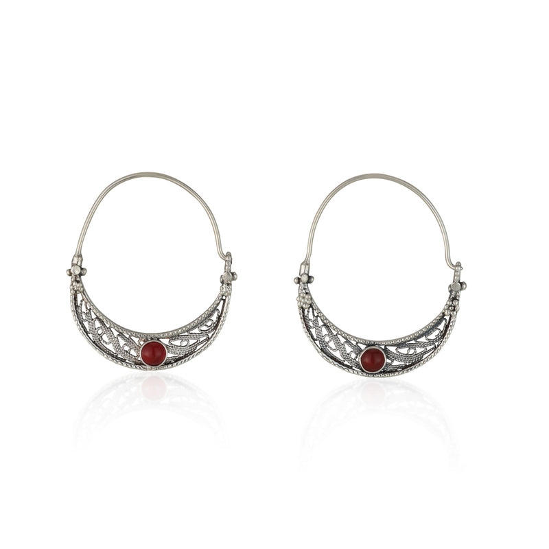 925 silver filigree earrings set with Carnelian stones