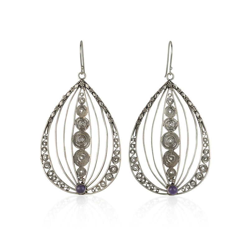 925 silver filigree earrings set with amethyst stones