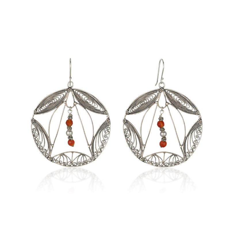 925 silver filigree earrings with Carnelian beads