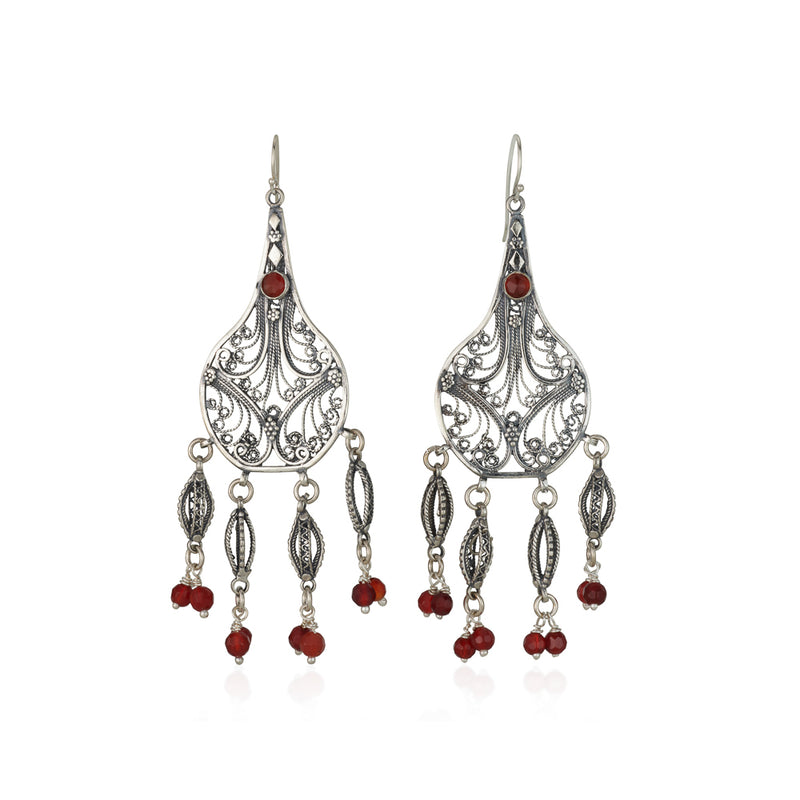 925 silver filigree earrings with beads and Carnelian stones