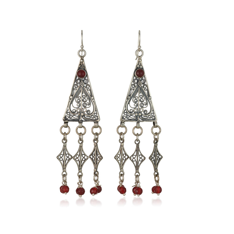 925 silver filigree earrings with beads and Carnelian stones