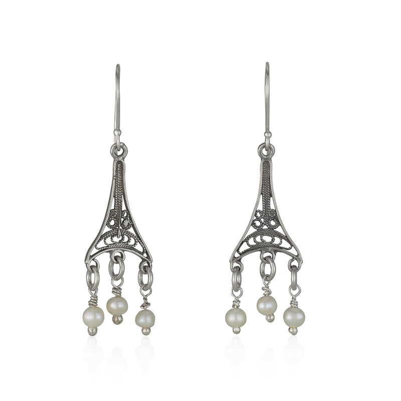 925 silver filigree earrings with pearl beads