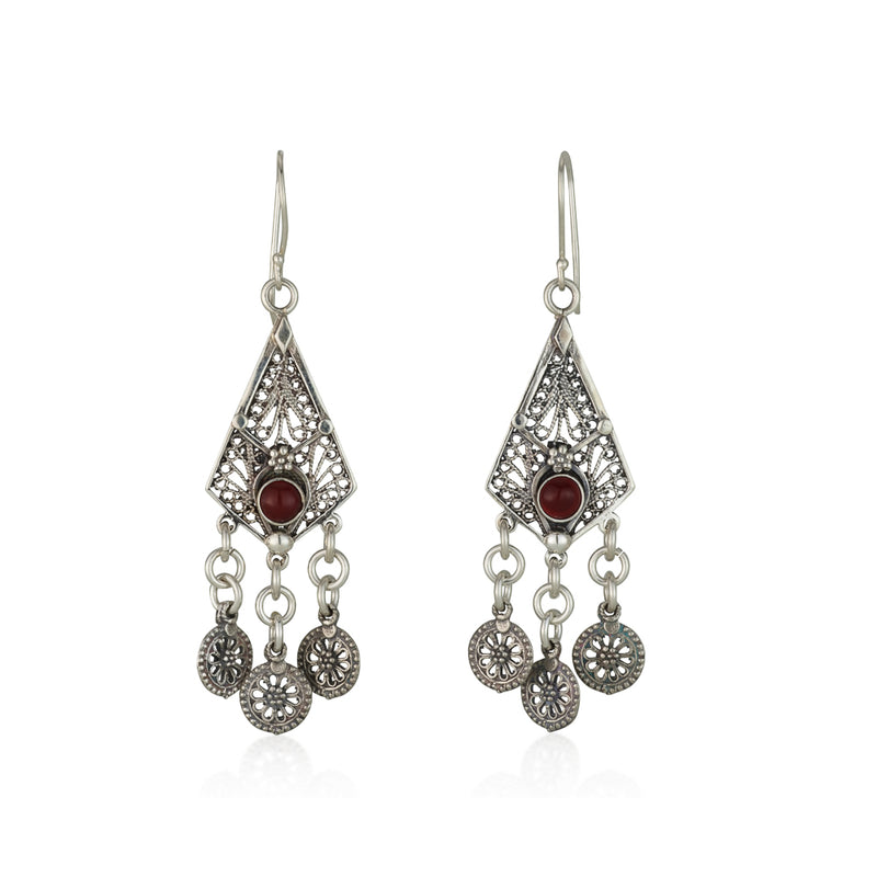 925 silver filigree earrings set with Carnelian stones