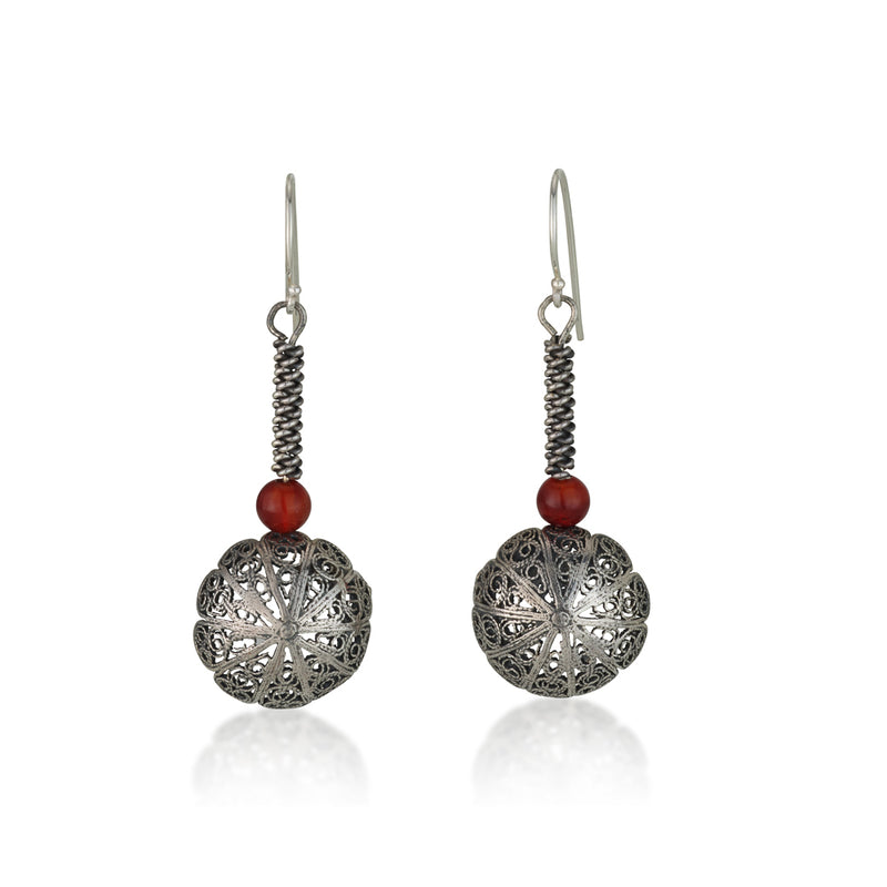 925 silver filigree earrings with Carnelian beads