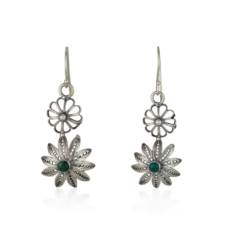 925 silver filigree earrings set with Eilat stone