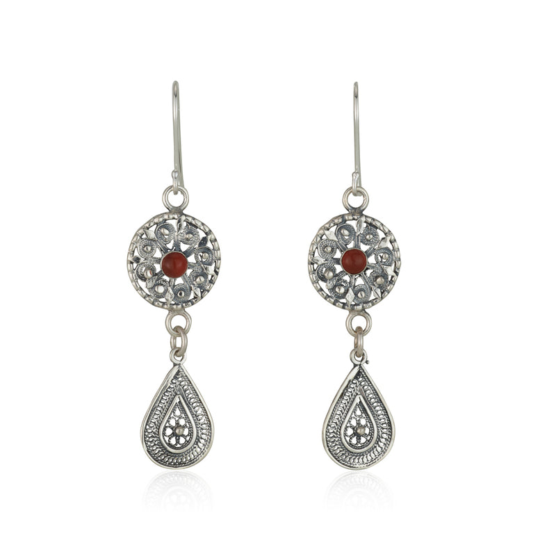 925 silver filigree earrings set with Carnelian stones