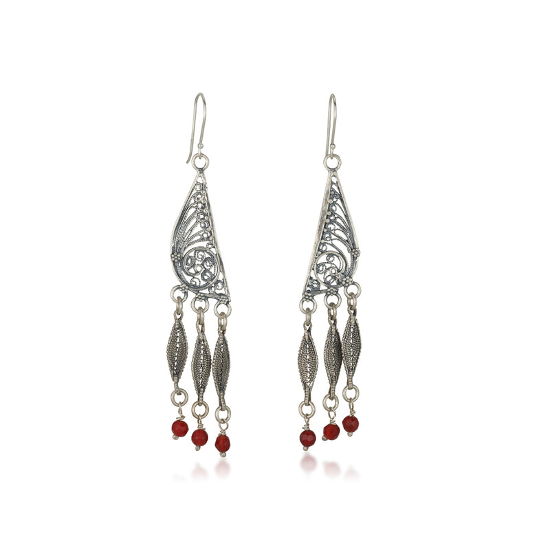 925 silver filigree earrings with Carnelian beads