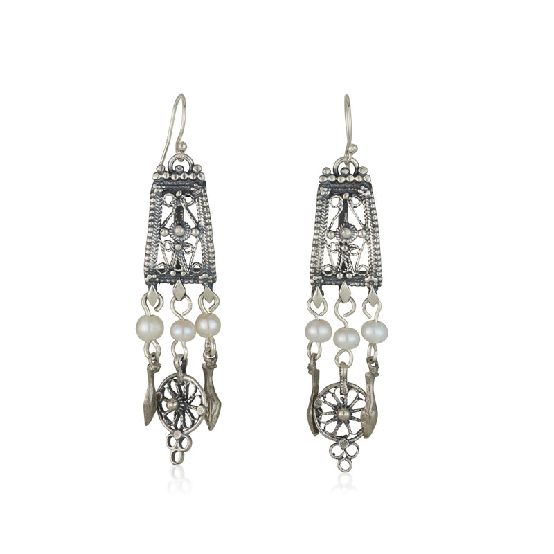 925 silver filigree earrings with pearl beads