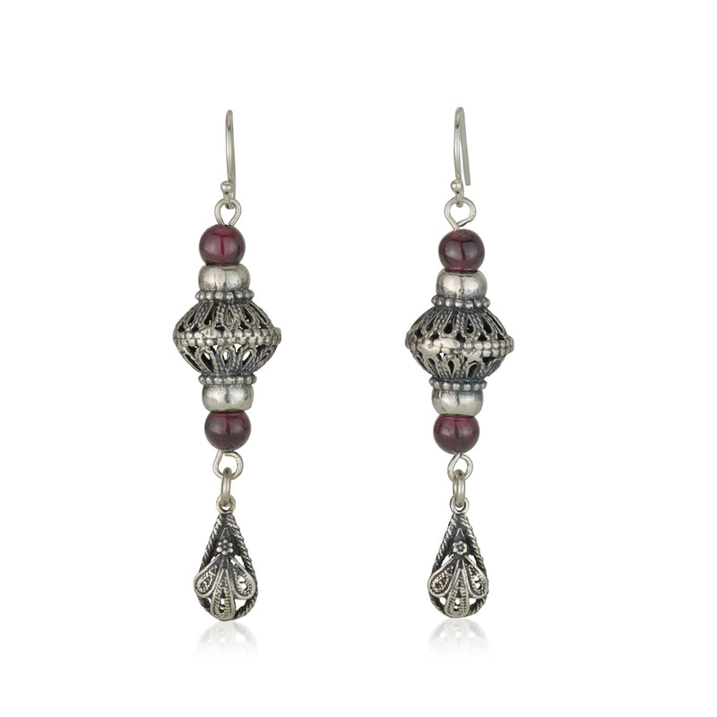 925 silver filigree earrings with garnet beads