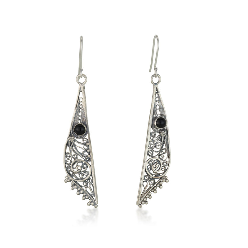 925 silver filigree earrings set with black onyx stones