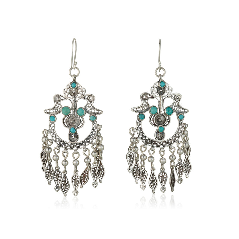 925 silver filigree earrings set with turquoise stones