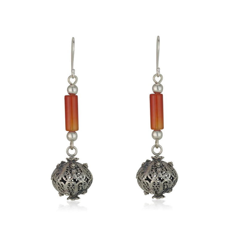 925 silver filigree earrings with  Carnelian cylinder