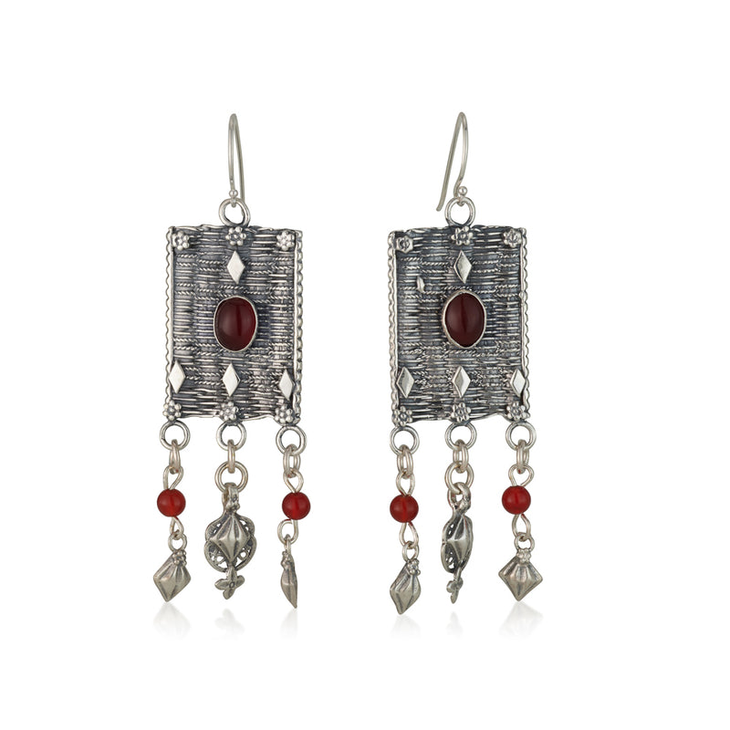 925 silver weaving earrings with beads and Carniol stones